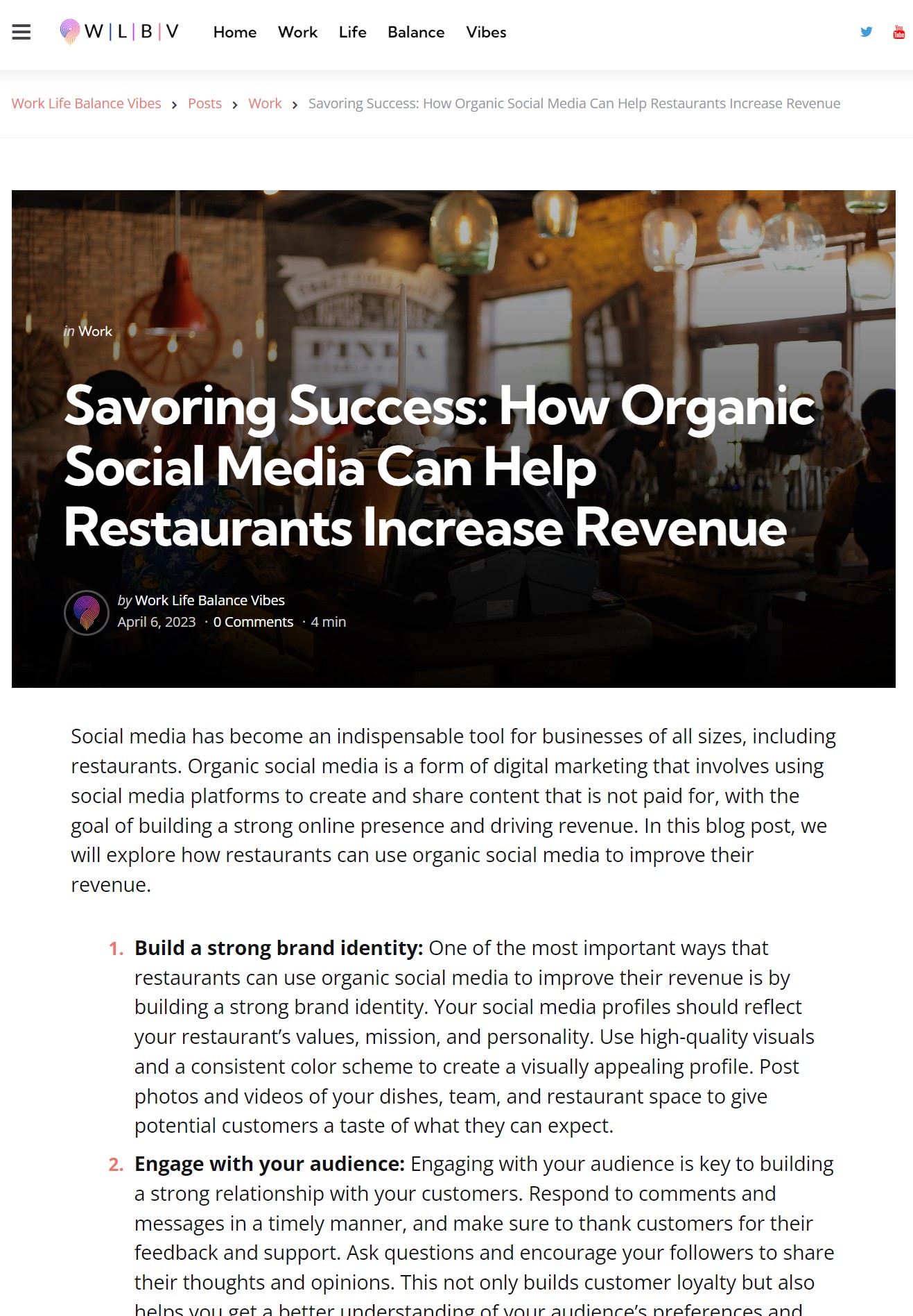 Organic Social Media Blog Post for Restaurants